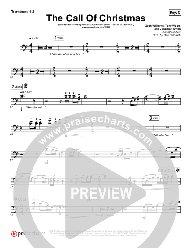 The Call Of Christmas Trombone 1/2 (Zach Williams)