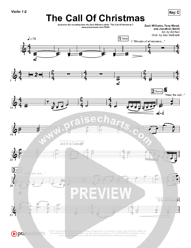 The Call Of Christmas Violin 1/2 (Zach Williams)