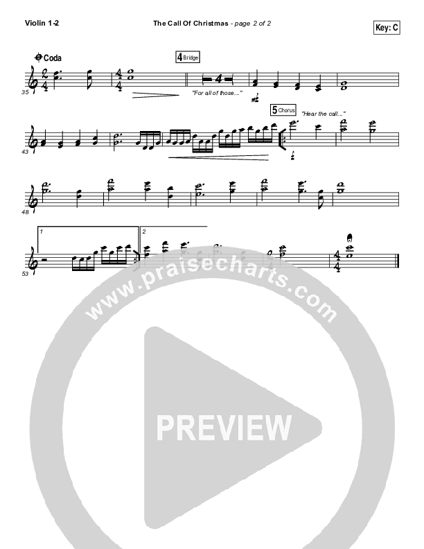 The Call Of Christmas Violin 1/2 (Zach Williams)