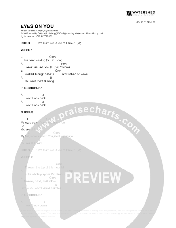 Eyes On You Chords PDF (Pursue Worship) PraiseCharts