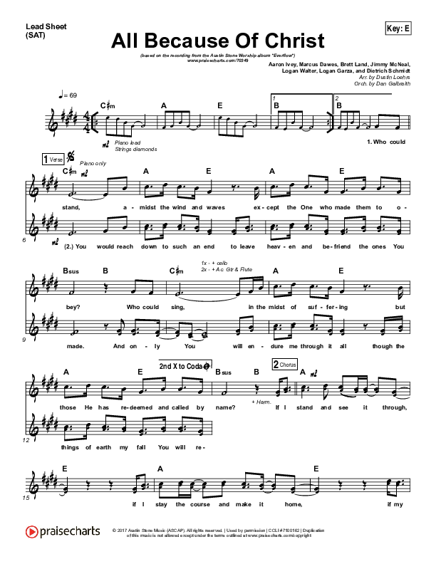 All Because Of Christ Lead Sheet (SAT) (Austin Stone Worship)
