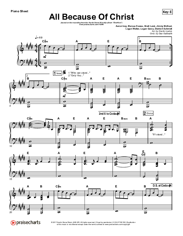 All Because Of Christ Piano Sheet (Austin Stone Worship)