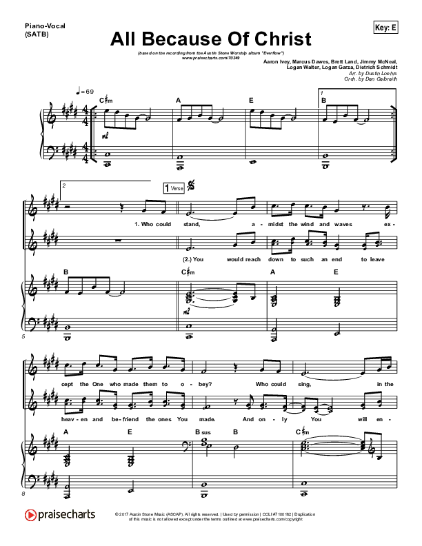 All Because Of Christ Piano/Vocal (SATB) (Austin Stone Worship)