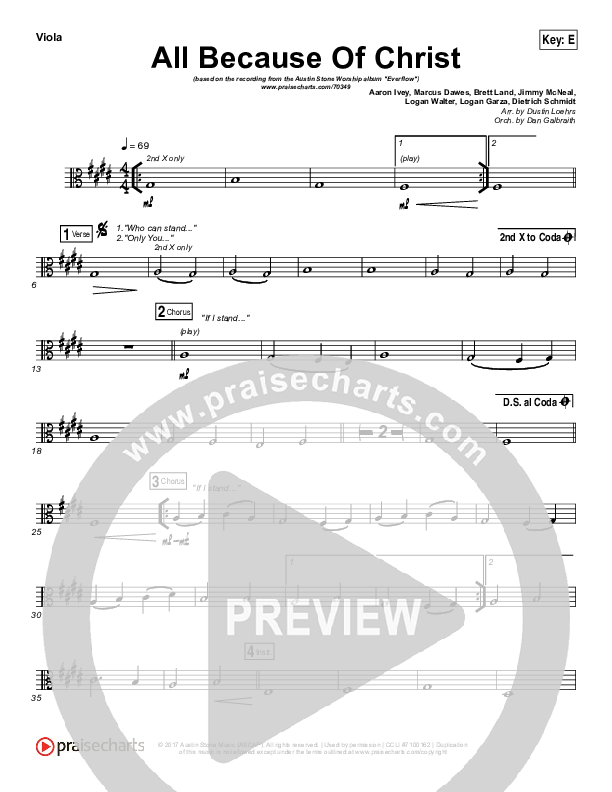 All Because Of Christ Viola Sheet Music PDF (Austin Stone Worship) PraiseCharts