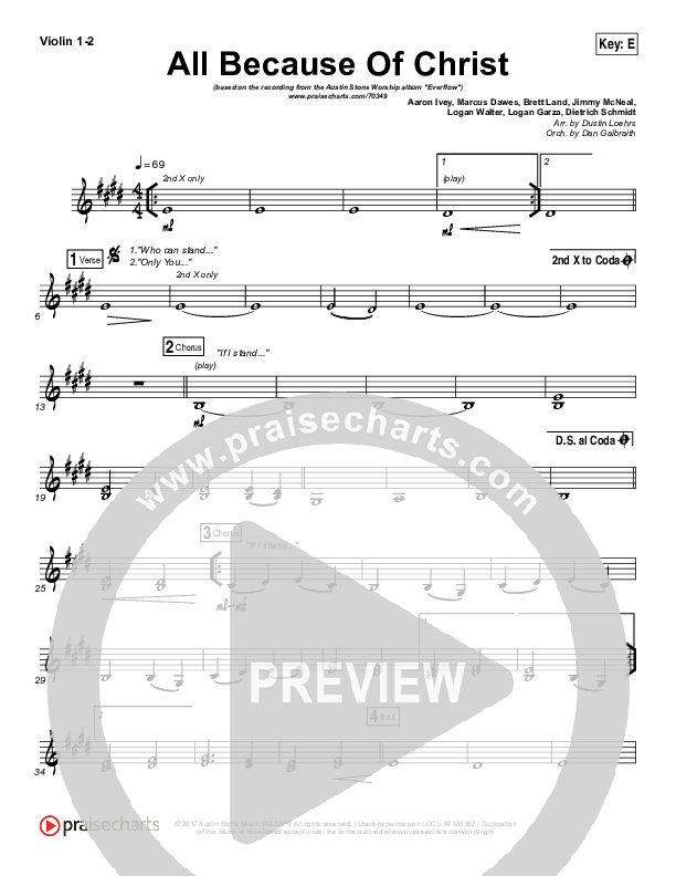 All Because Of Christ Violin 1/2 (Austin Stone Worship)