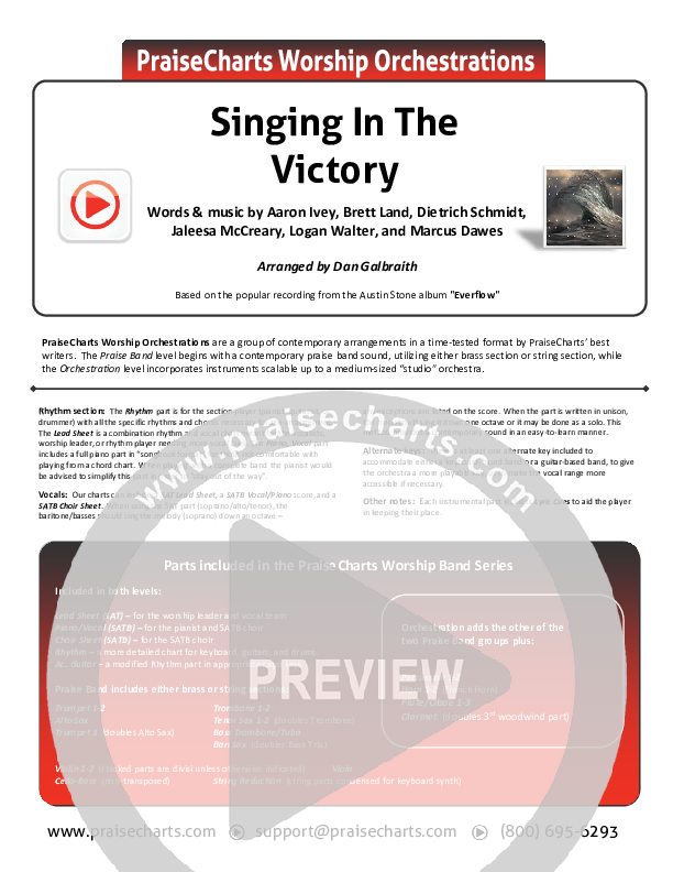 Singing In The Victory Cover Sheet (Austin Stone Worship)