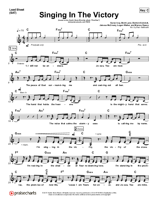 Singing In The Victory Lead Sheet (SAT) (Austin Stone Worship)