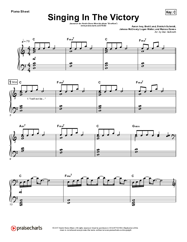 Singing In The Victory Piano Sheet (Austin Stone Worship)