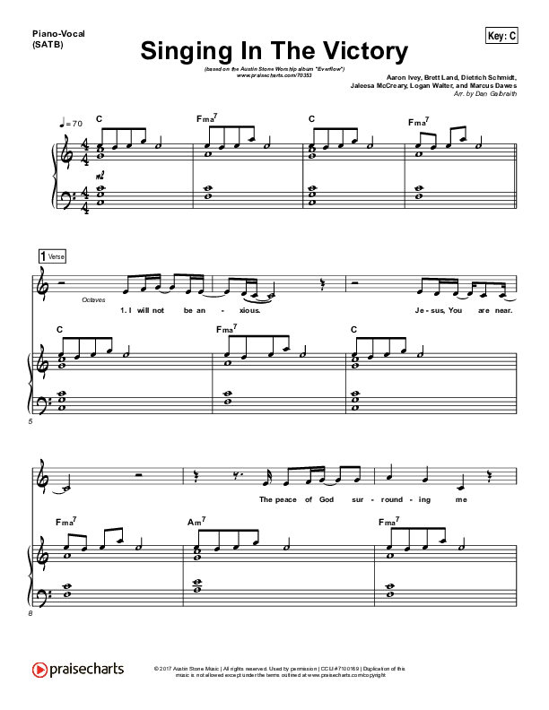 Singing In The Victory Piano/Vocal (SATB) (Austin Stone Worship)