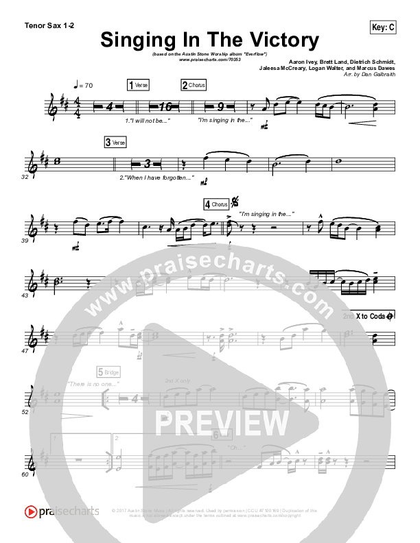 Singing In The Victory Tenor Sax 1/2 (Austin Stone Worship)