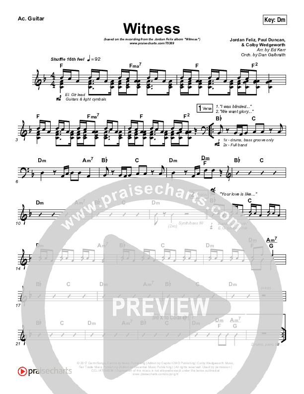 Witness Rhythm Chart (Jordan Feliz)