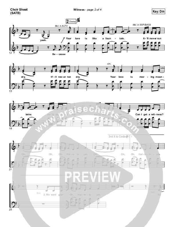 Witness Choir Sheet (SATB) (Jordan Feliz)