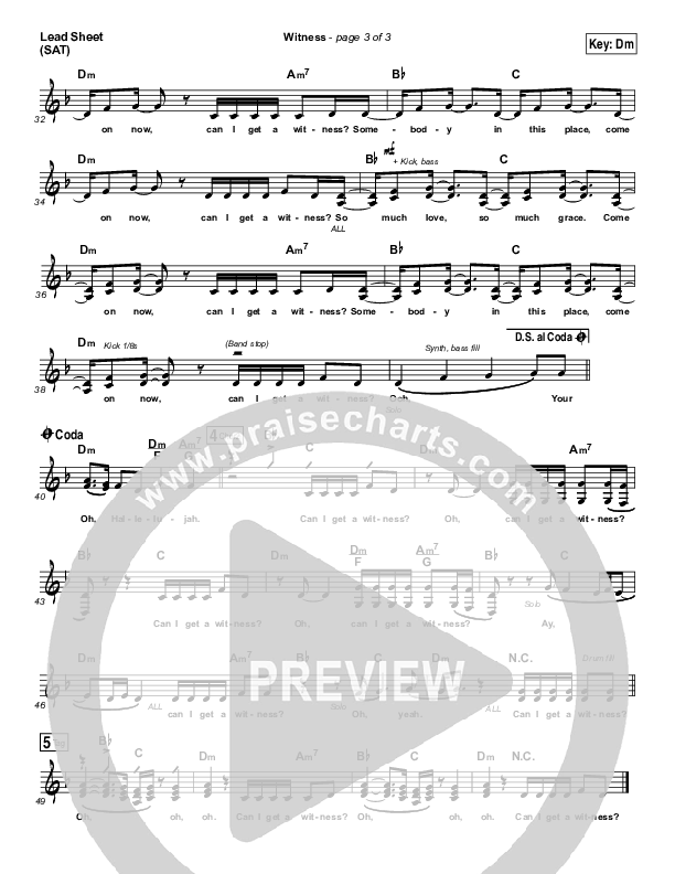 Witness Lead Sheet (SAT) (Jordan Feliz)