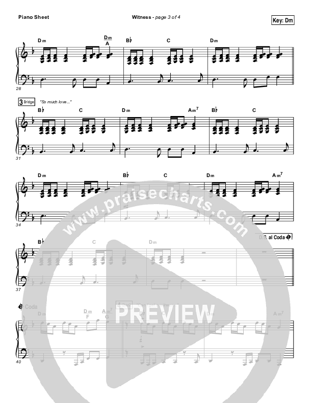 Witness Piano Sheet (Jordan Feliz)