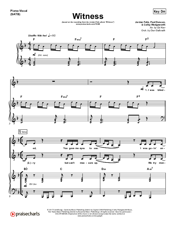 Witness Piano/Vocal Pack (Jordan Feliz)