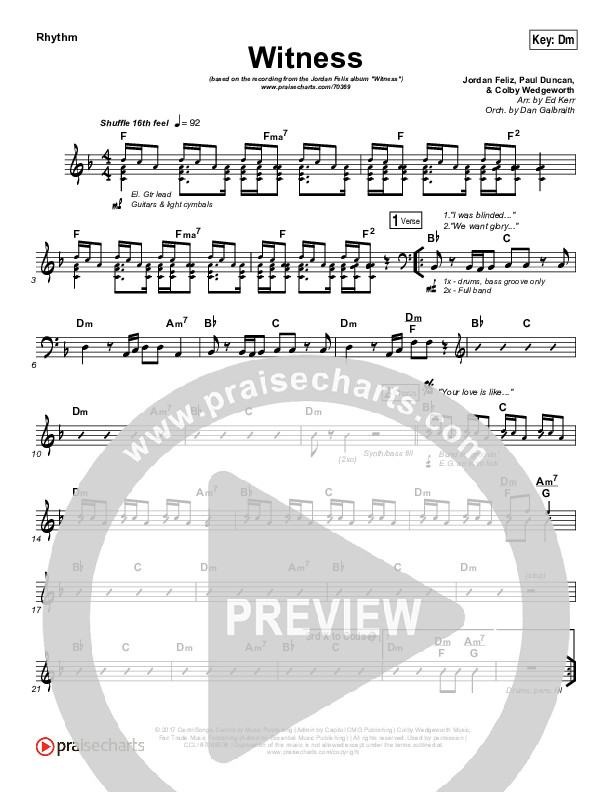 Witness Rhythm Chart (Jordan Feliz)