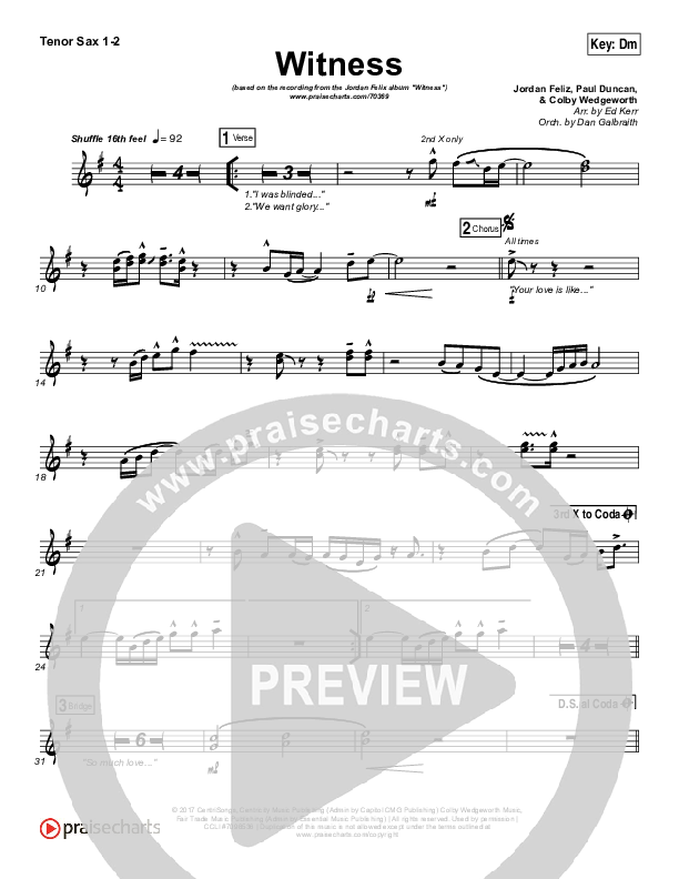 Witness Tenor Sax 1/2 (Jordan Feliz)