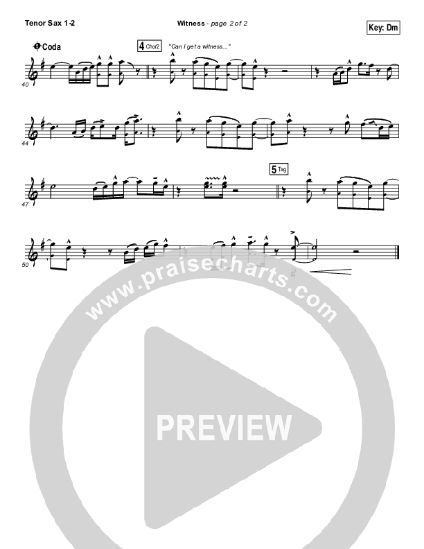 Witness Tenor Sax 1/2 (Jordan Feliz)