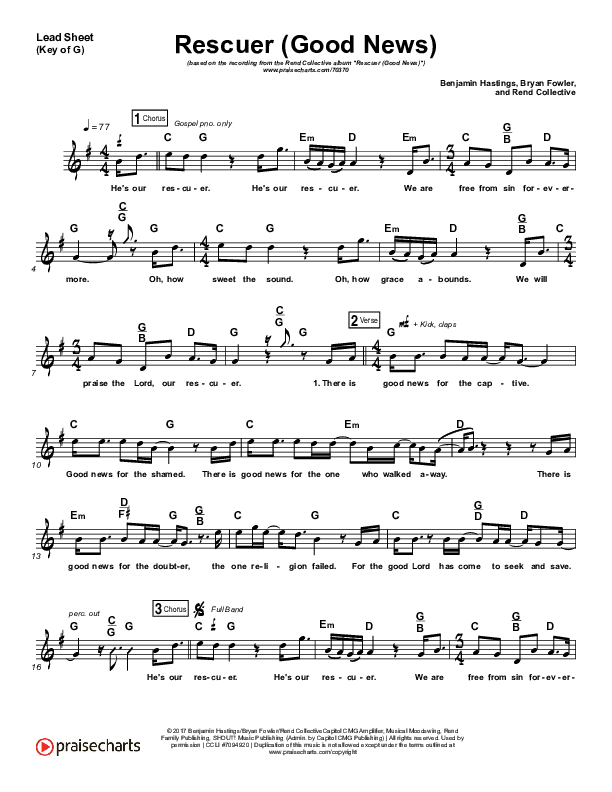 Rescuer (Good News) Lead Sheet (Melody) (Rend Collective)