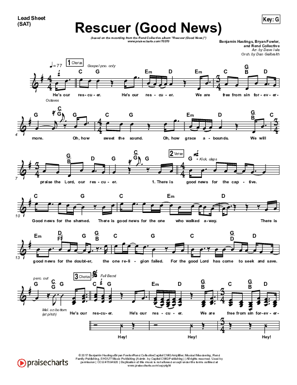 Rescuer (Good News) Lead Sheet (SAT) (Rend Collective)