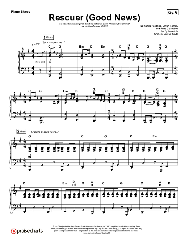 Rescuer (Good News) Piano Sheet (Rend Collective)