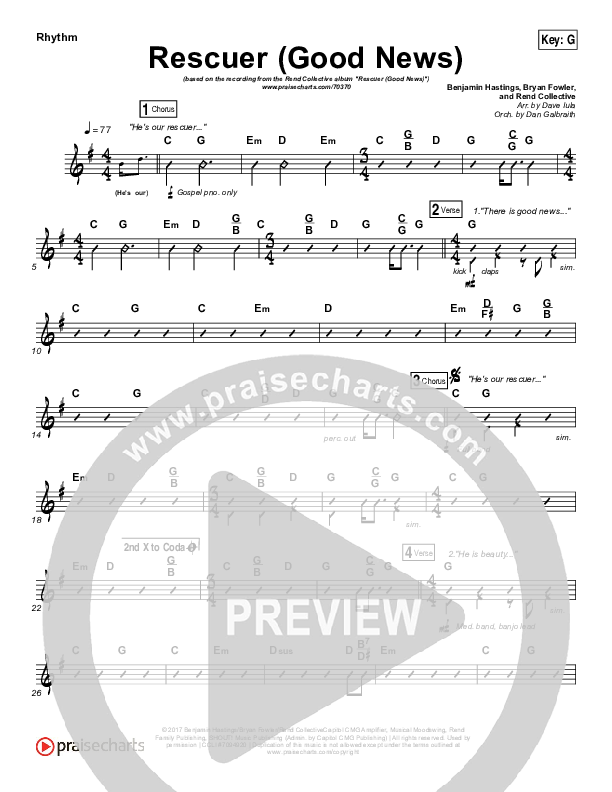 Rescuer (Good News) Rhythm Chart (Rend Collective)
