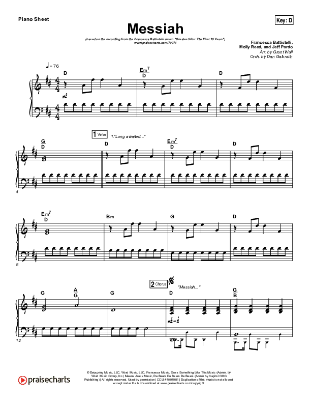 Messiah Piano Sheet (Francesca Battistelli)