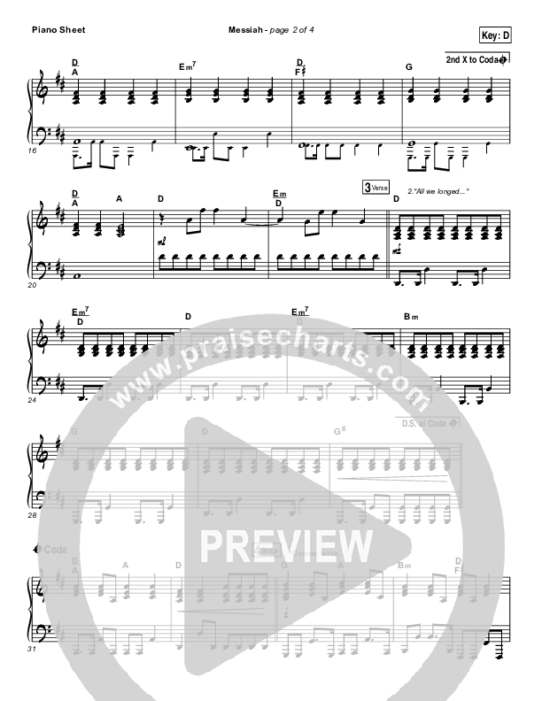 Messiah Piano Sheet (Francesca Battistelli)