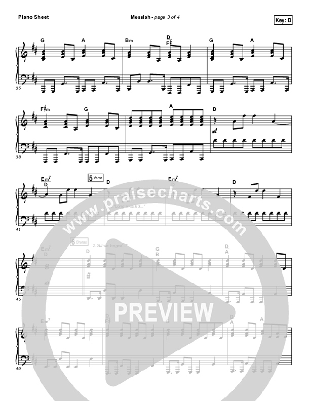 Messiah Piano Sheet (Francesca Battistelli)