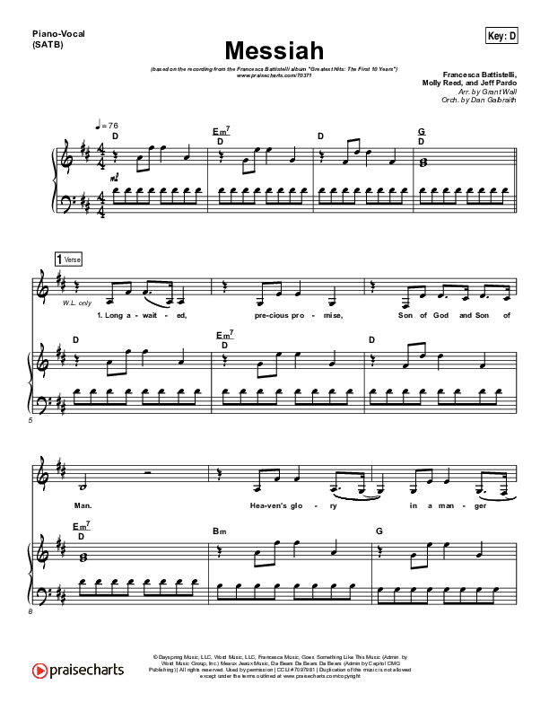 Messiah Piano/Vocal & Lead (Francesca Battistelli)