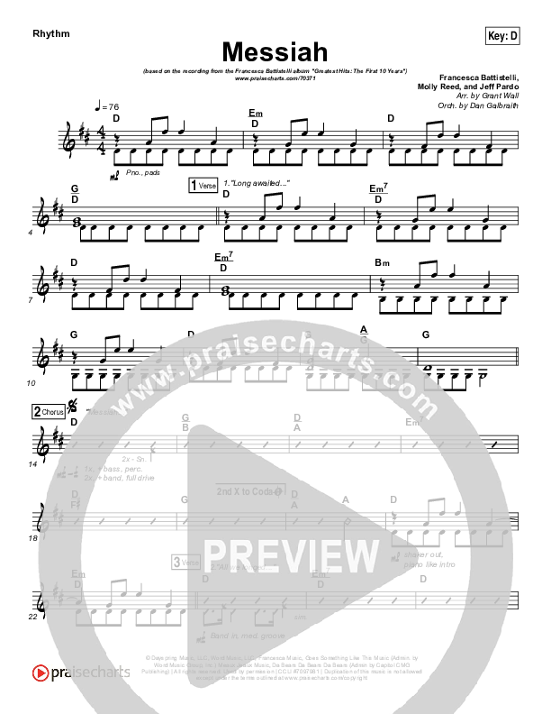 Messiah Rhythm Chart (Francesca Battistelli)