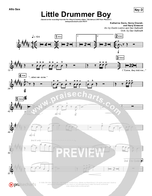 Little Drummer Boy Alto Sax (for KING & COUNTRY)