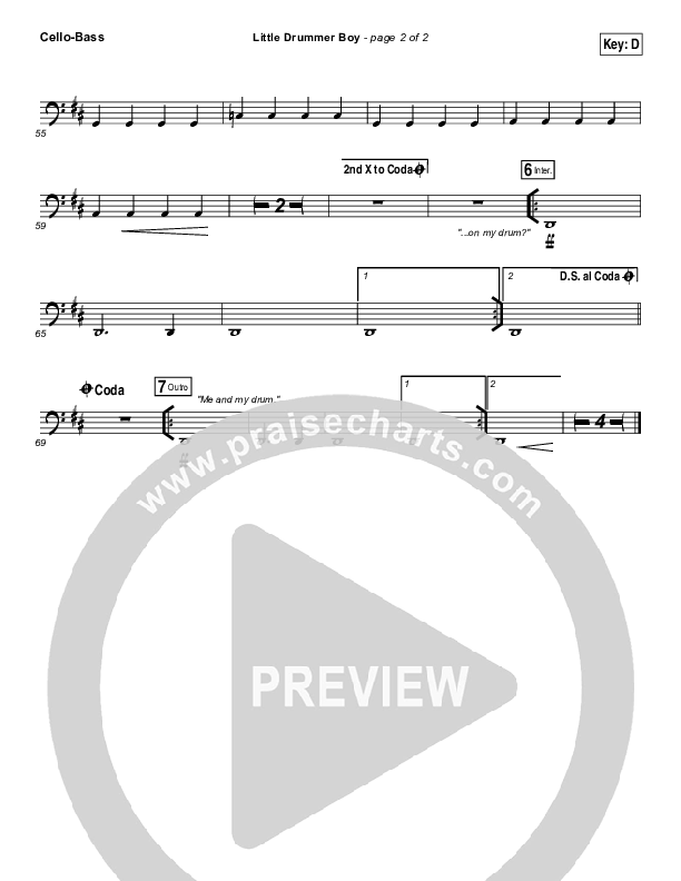 Little Drummer Boy Cello/Bass (for KING & COUNTRY)