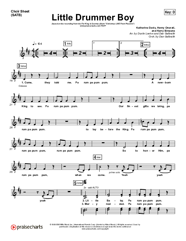 Little Drummer Boy Choir Vocals (SATB) (for KING & COUNTRY)