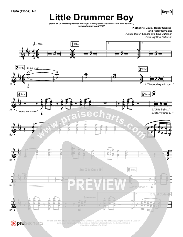 Little Drummer Boy Flute/Oboe 1/2/3 (for KING & COUNTRY)