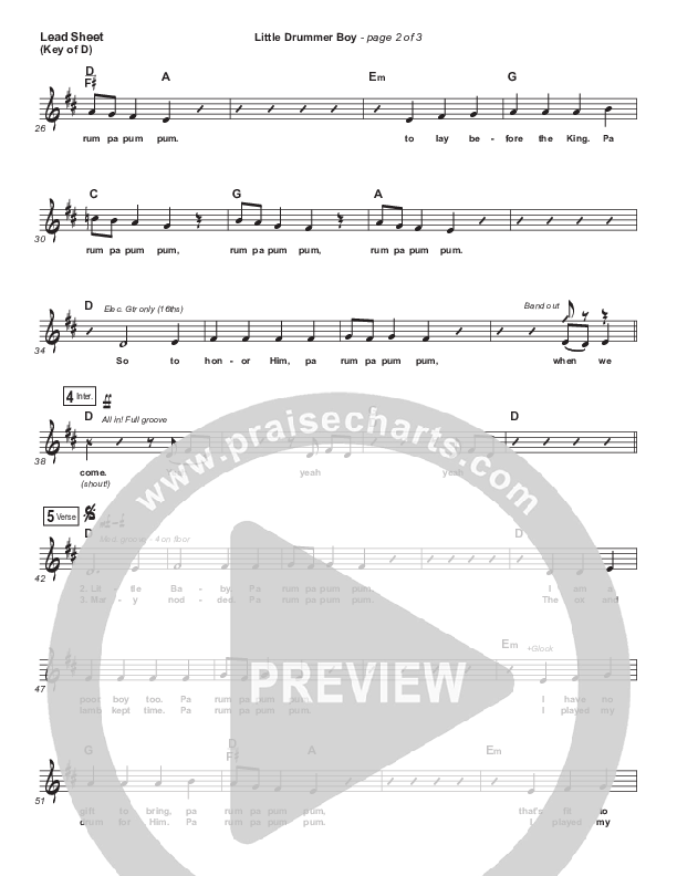 Little Drummer Boy Lead Sheet (Melody) (for KING & COUNTRY)