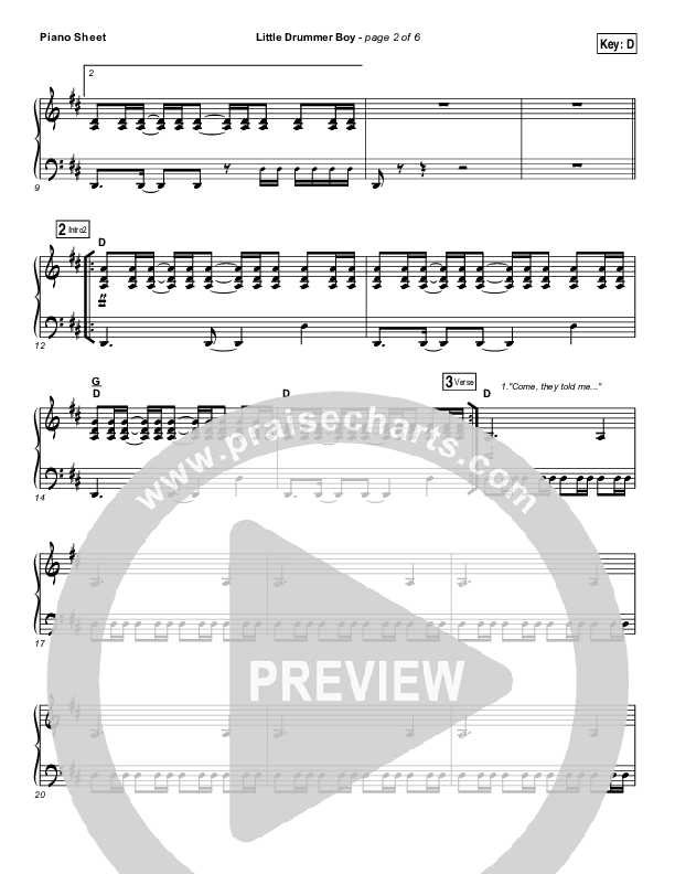 Little Drummer Boy Piano Sheet (for KING & COUNTRY)