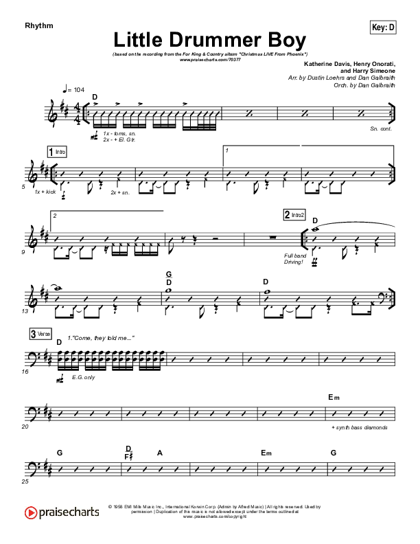 Little Drummer Boy Rhythm Chart (for KING & COUNTRY)