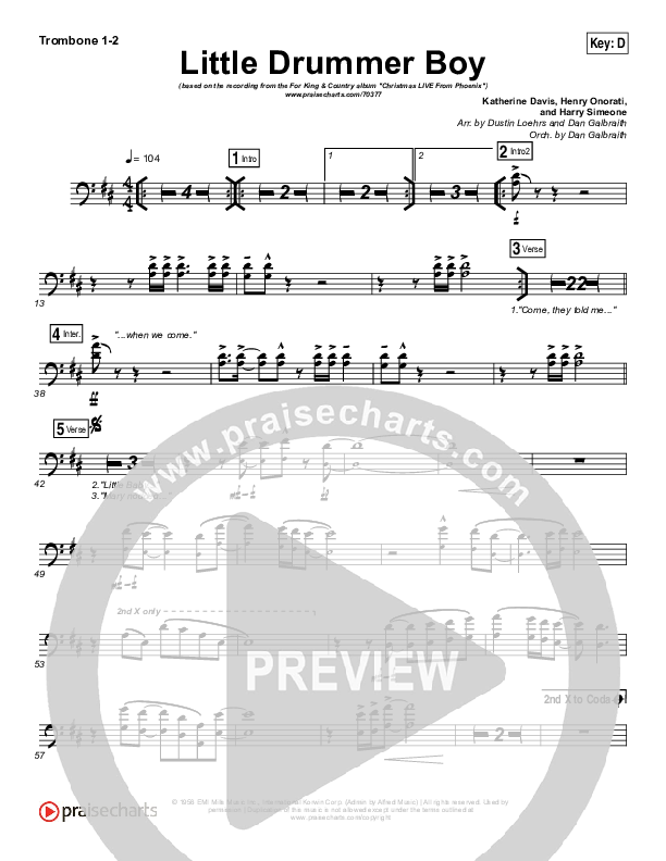 Little Drummer Boy Trombone 1/2 (for KING & COUNTRY)