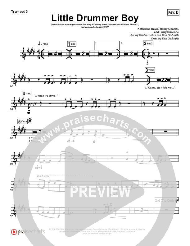 Little Drummer Boy Trumpet 3 (for KING & COUNTRY)