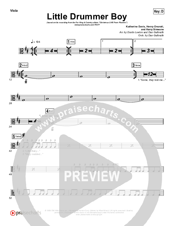 Little Drummer Boy Viola (for KING & COUNTRY)