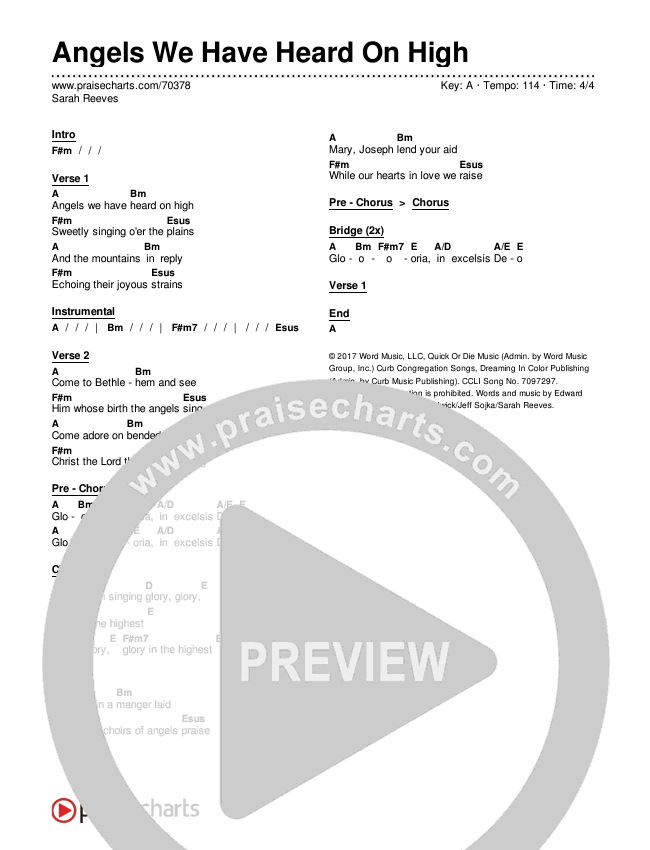 Angels We Have Heard On High Chords & Lyrics (Sarah Reeves)