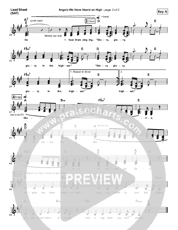 Angels We Have Heard On High Lead Sheet (SAT) (Sarah Reeves)