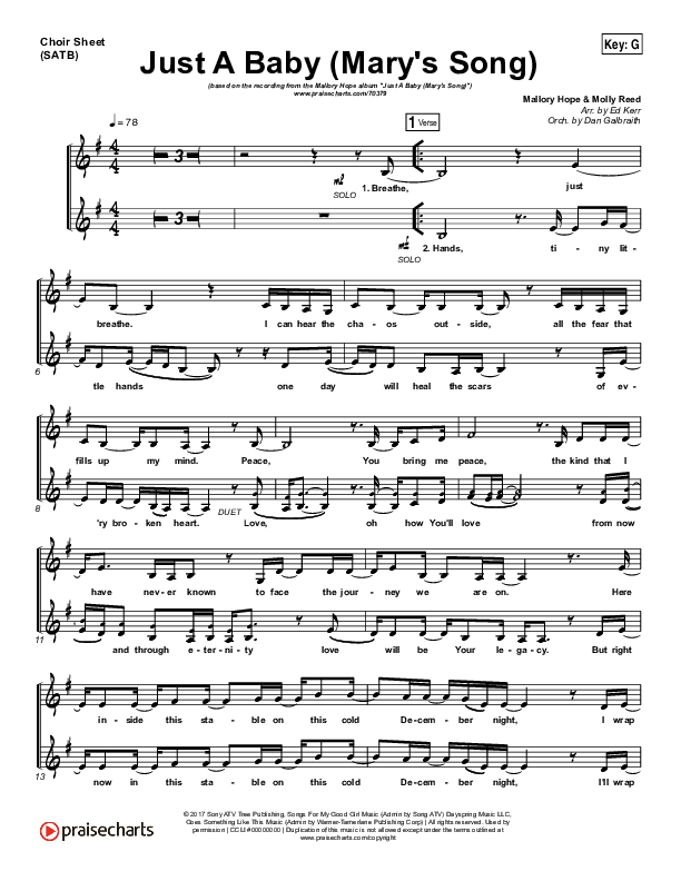 Just A Baby (Mary's Song) Choir Sheet (SATB) (Mallary Hope)