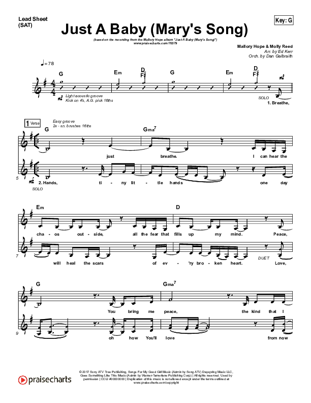 Just A Baby (Mary's Song) Lead Sheet (SAT) (Mallary Hope)
