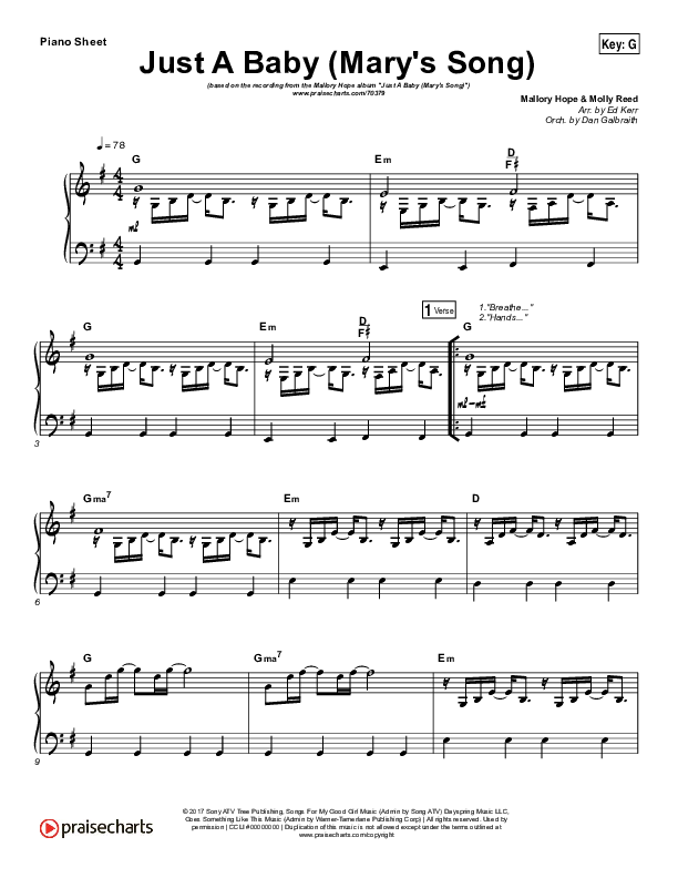 Just A Baby (Mary's Song) Piano Sheet (Mallary Hope)