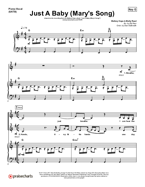 Just A Baby (Mary's Song) Piano/Vocal (SATB) (Mallary Hope)