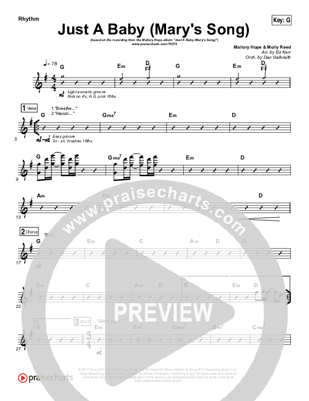 Just A Baby (Mary's Song) Rhythm Chart (Mallary Hope)