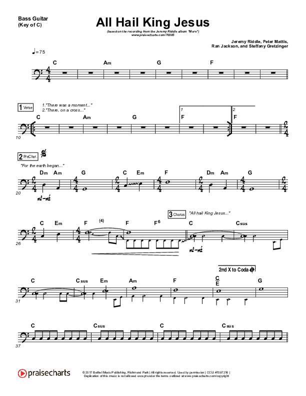 All Hail King Jesus Bass Guitar (Jeremy Riddle)