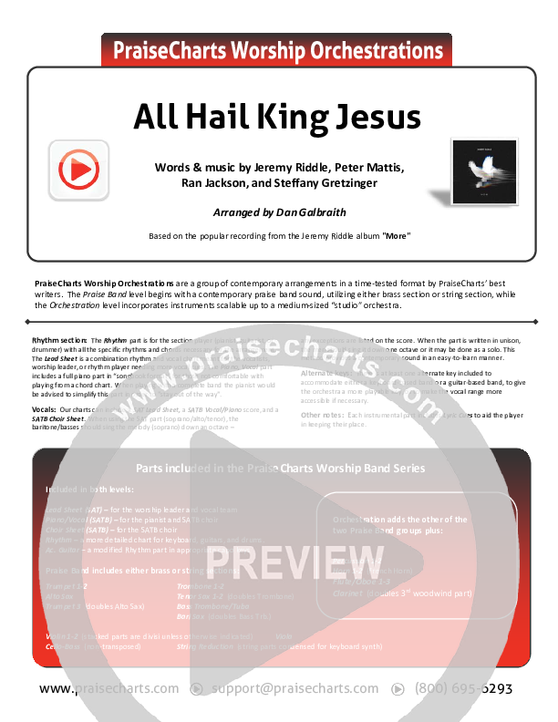 All Hail King Jesus Cover Sheet (Jeremy Riddle)